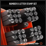 HORUSDY 6mm metal letter and number stamp set for jewelry, leather, and metal marking, with storage case