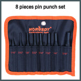 HORUSDY 8-Piece Pin Punch Set – Heat Treated Steel Punch Tool Kit with Roll-Up Pouch for Gunsmithing, Automotive, Machinery Repair