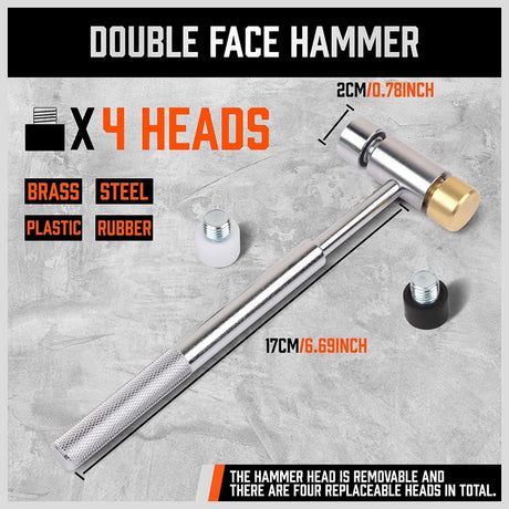 HORUSDY 22-piece roll pin punch set with dual-head hammer, brass, steel, plastic punches, and organized carry case.