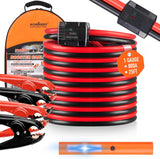 HORUSDY 25FT jumper cables with LED light, smart protector, heavy duty clamps, and carry bag for car battery jump start