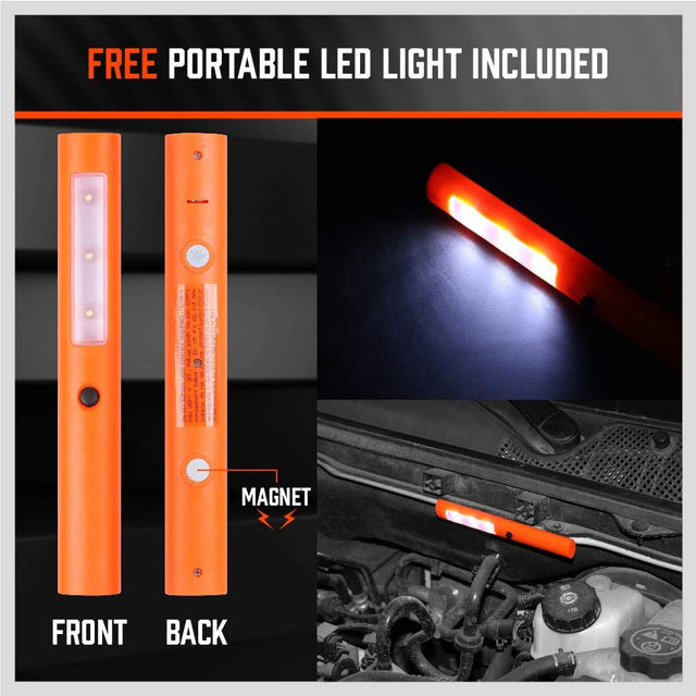 HORUSDY 25FT jumper cables with LED light, smart protector, heavy duty clamps, and carry bag for car battery jump start