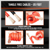 HORUSDY 25FT jumper cables with LED light, smart protector, heavy duty clamps, and carry bag for car battery jump start