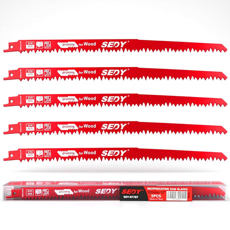 SEDY 12-inch pruning reciprocating saw blades for wood cutting, 5TPI HCS construction, compatible with all major brands