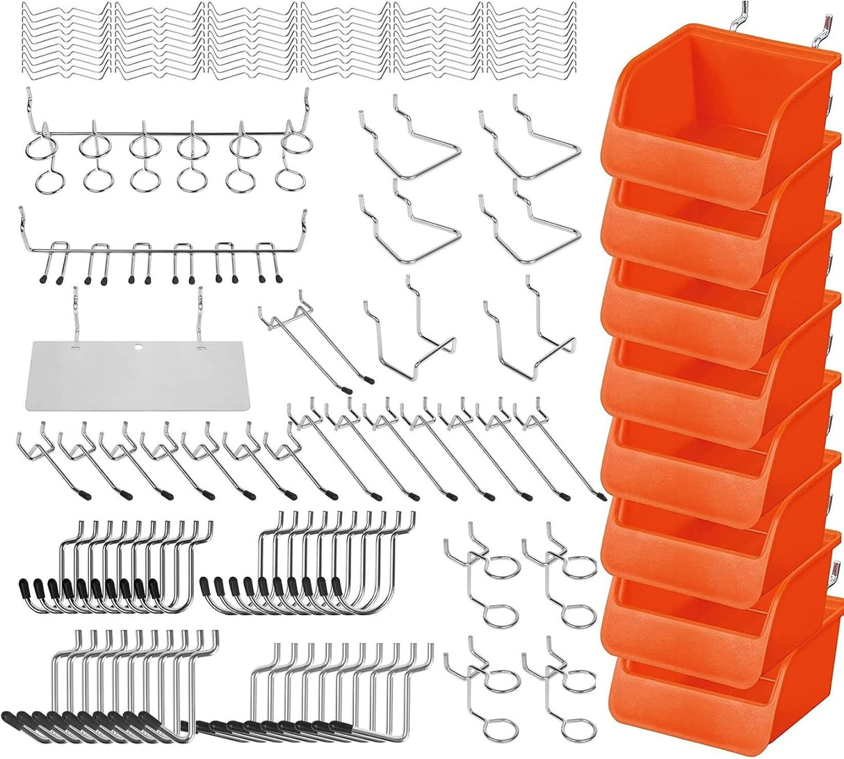 HORUSDY pegboard hooks and bins for wall mounted garage tool storage and organization