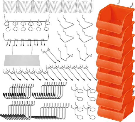 HORUSDY pegboard hooks and bins for wall mounted garage tool storage and organization