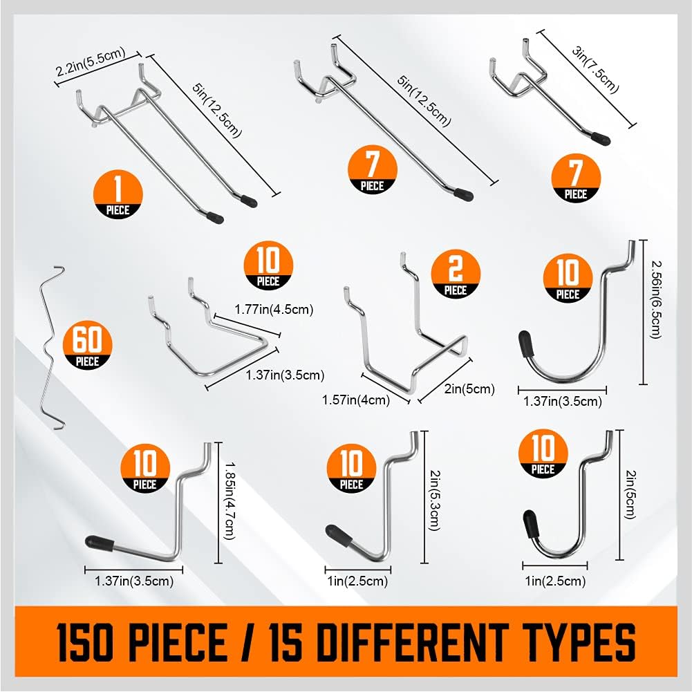 HORUSDY pegboard hooks and bins for wall mounted garage tool storage and organization