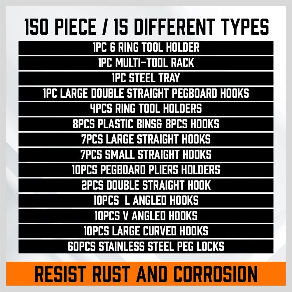 HORUSDY pegboard hooks and bins for wall mounted garage tool storage and organization