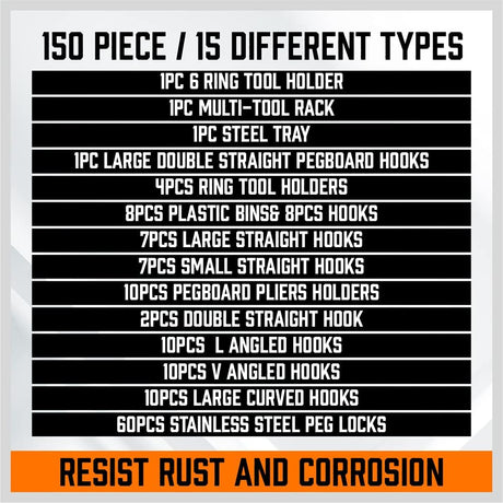 HORUSDY pegboard hooks and bins for wall mounted garage tool storage and organization