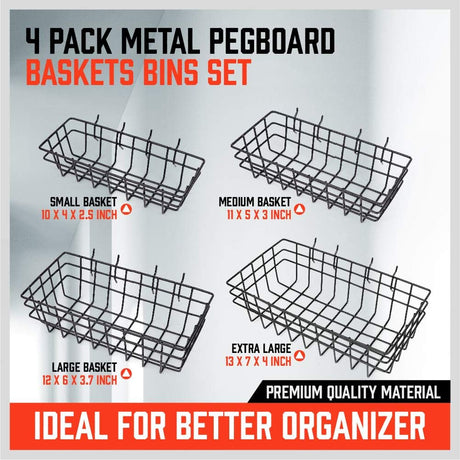 HORUSDY metal pegboard baskets for garage tool storage organization