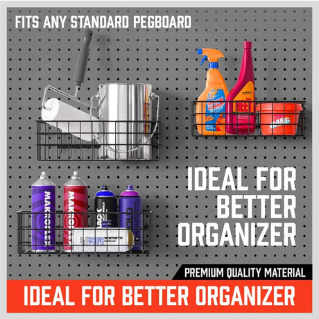 HORUSDY metal pegboard baskets for garage tool storage organization