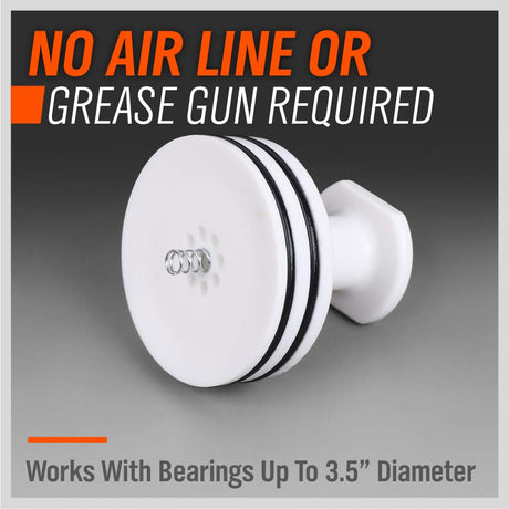 Manual bearing grease packer with clear cup and spring-loaded plunger for wheel bearings up to 3.5 inches, no air line or grease gun needed