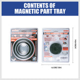 3-piece stainless steel magnetic parts tray set with strong base magnets in 3, 4, and 6 inch sizes