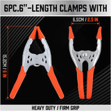 6-inch heavy duty metal spring clamps with orange PVC coated tips for woodworking and home projects