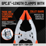 6-inch heavy duty metal spring clamps with orange PVC coated tips for woodworking and home projects