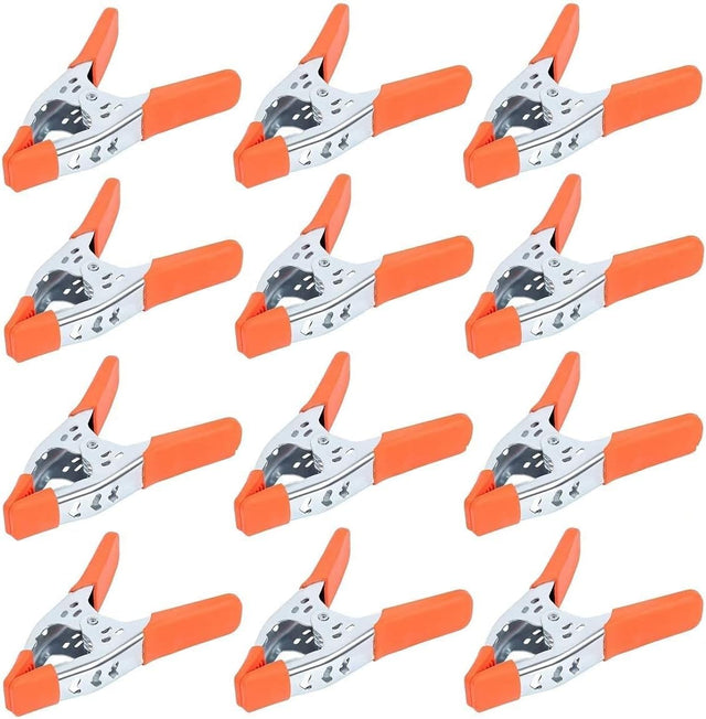 6-inch heavy duty metal spring clamps with orange PVC tips for woodworking, crafting, and home improvement