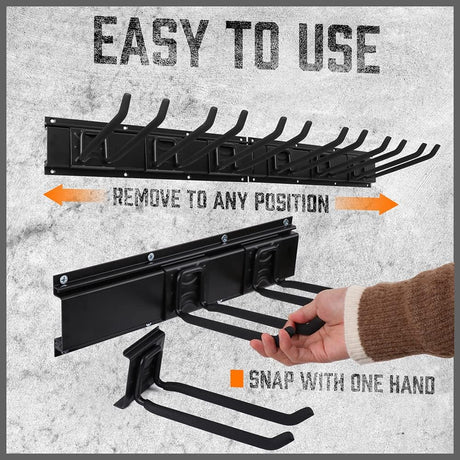 HORUSDY 14PCS adjustable heavy duty wall mount garage tool storage hook rack with steel rail system