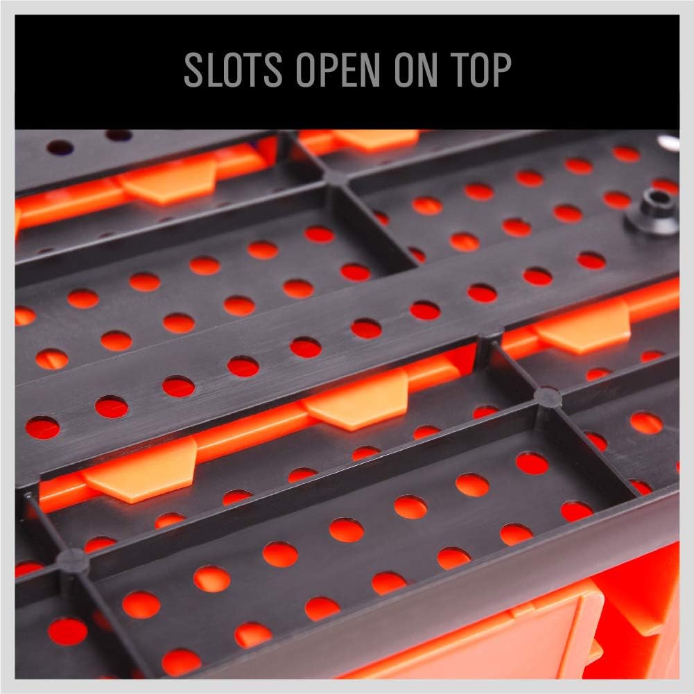 SEDY 30-bin wall mounted parts rack with pegboard panel, assorted color-coded storage bins, ideal for garage, workshop, and tool room organization