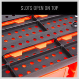 SEDY 30-bin wall mounted parts rack with pegboard panel, assorted color-coded storage bins, ideal for garage, workshop, and tool room organization