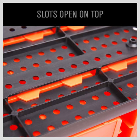 SEDY 30-bin wall mounted parts rack with pegboard panel, assorted color-coded storage bins, ideal for garage, workshop, and tool room organization