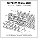 SEDY 30-bin wall mounted parts rack with pegboard panel, assorted color-coded storage bins, ideal for garage, workshop, and tool room organization