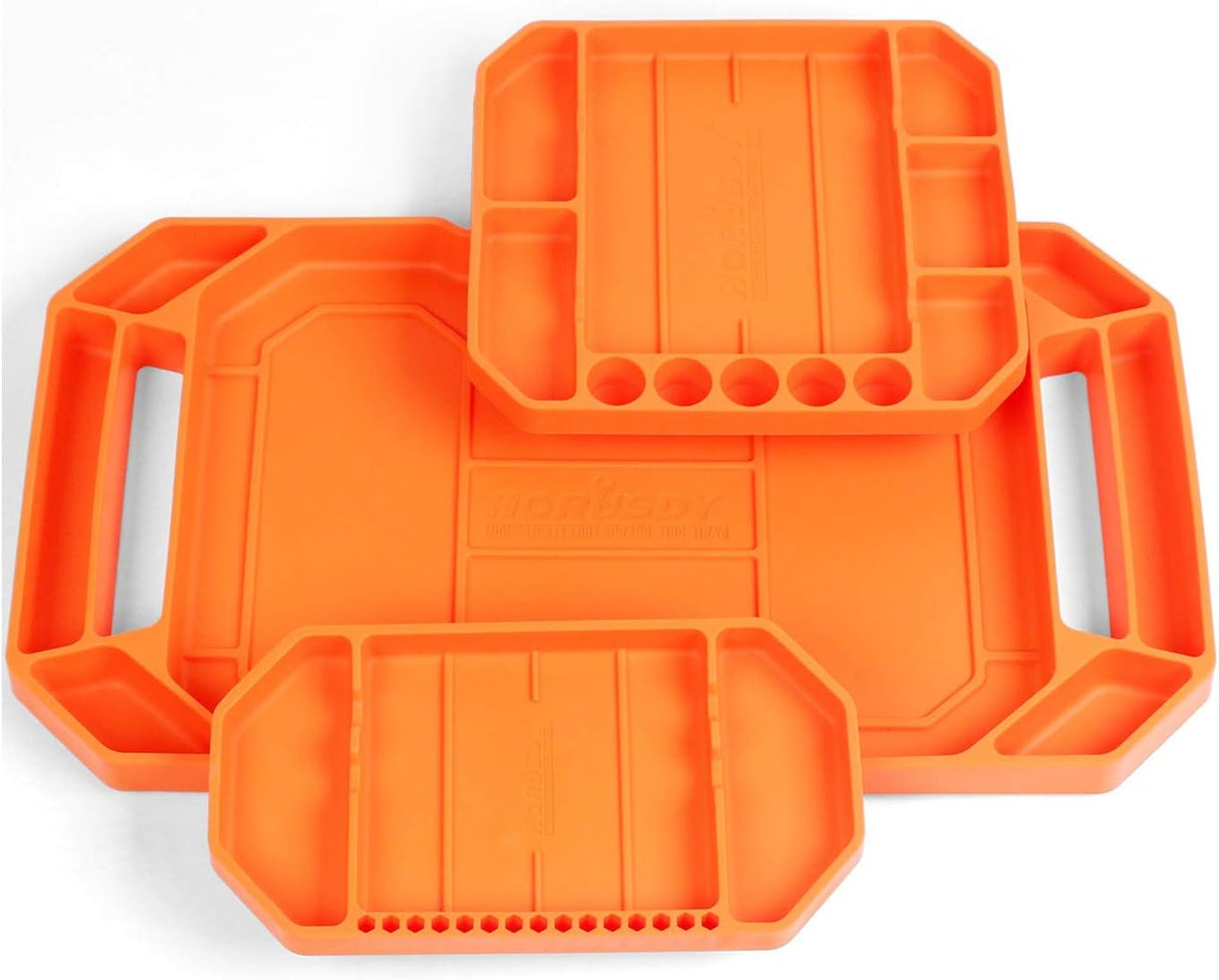 Horusdy 3PC Large Non-Slip Flexible Tool Tray | Tool Organizer Holder | Tool Storage Gift for Men