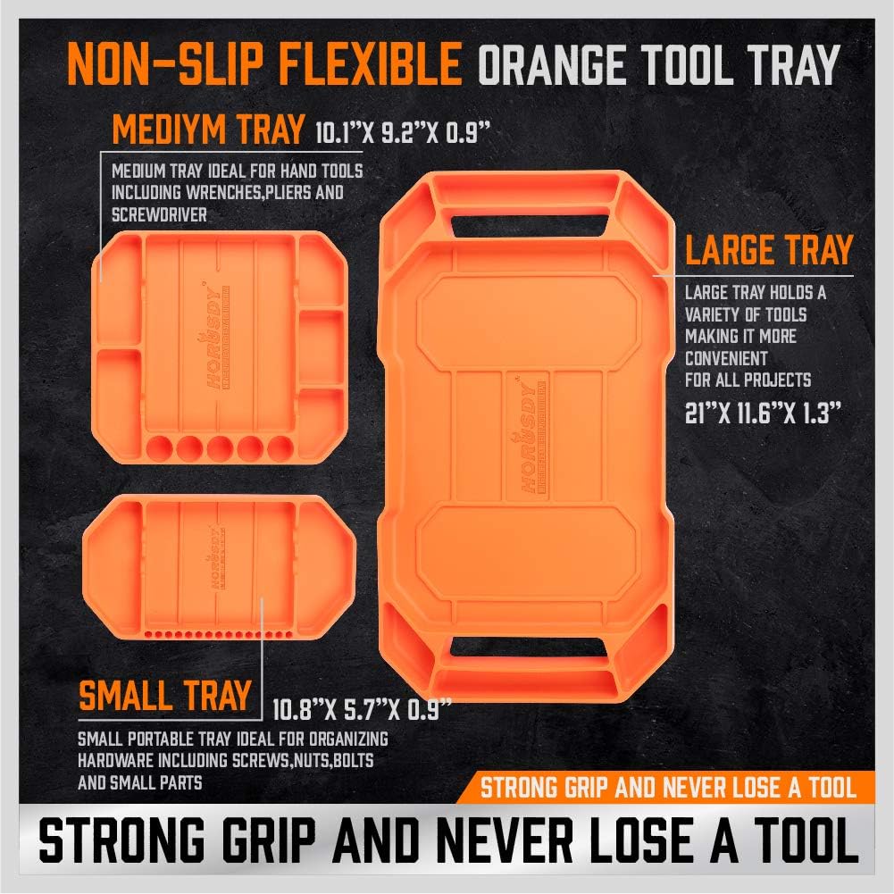Horusdy 3PC Large Non-Slip Flexible Tool Tray | Tool Organizer Holder | Tool Storage Gift for Men