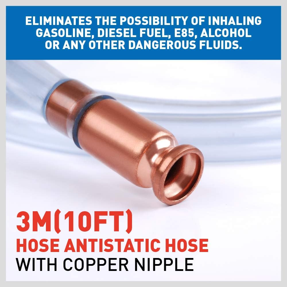 HORUSDY siphon hose pump with antistatic copper head for quick, clean fuel and liquid transfer
