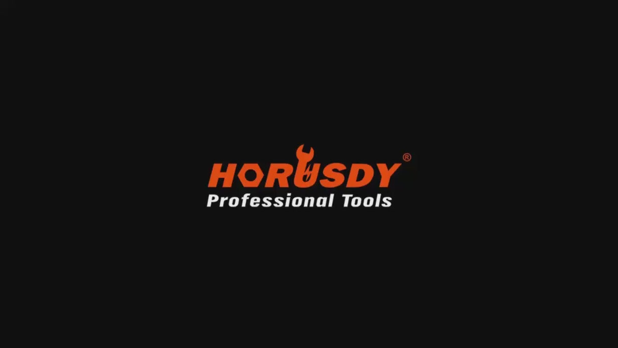HORUSDY 26-piece combination wrench set with SAE and metric sizes, chrome vanadium steel, rust-resistant finish, and roll-up pouch for tool organization